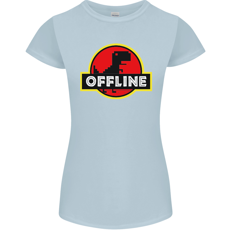 Offline Funny Gamer Gaming Womens Petite Cut T-Shirt Light Blue