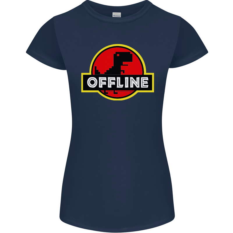 Offline Funny Gamer Gaming Womens Petite Cut T-Shirt Navy Blue