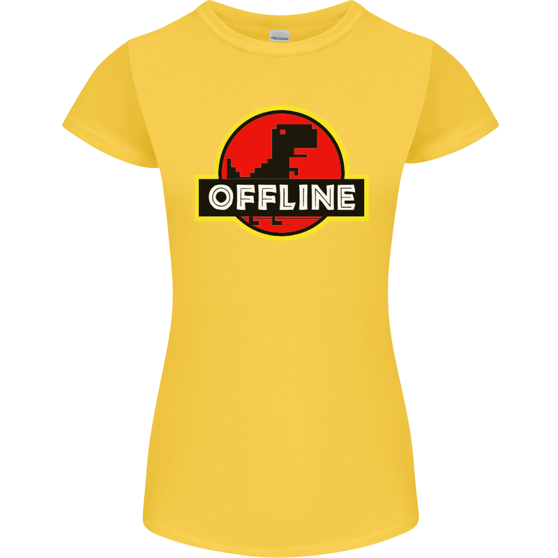 Offline Funny Gamer Gaming Womens Petite Cut T-Shirt Yellow