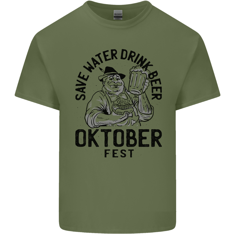 Oktobefest Drink Beer Funny Alcohol Mens Cotton T-Shirt Tee Top Military Green