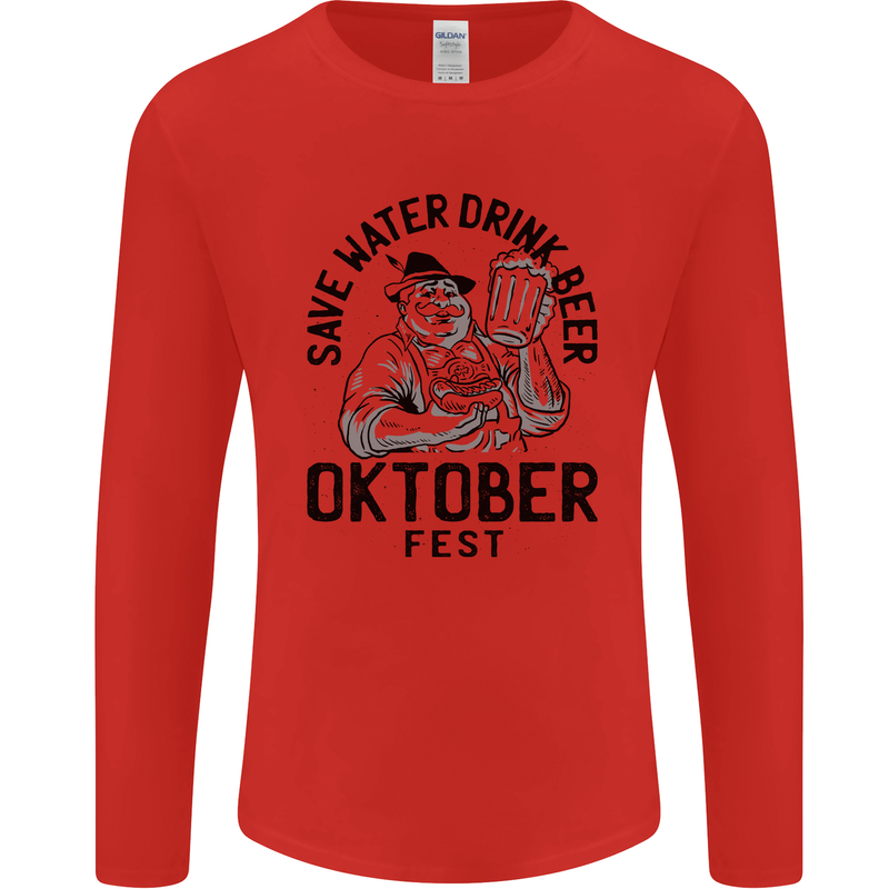 Oktobefest Drink Beer Funny Alcohol Mens Long Sleeve T-Shirt Red