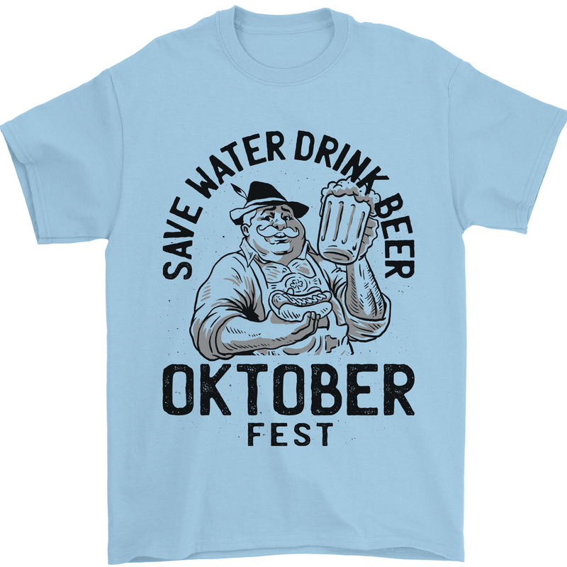 Oktobefest Drink Beer Funny Alcohol Mens T-Shirt 100% Cotton Light Blue