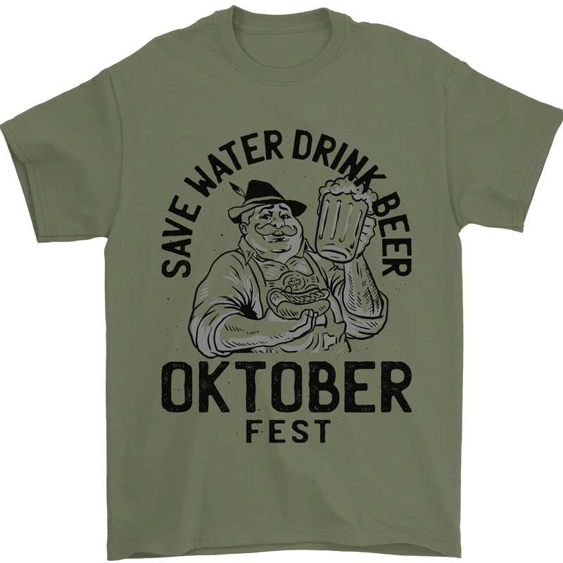 Oktobefest Drink Beer Funny Alcohol Mens T-Shirt 100% Cotton Military Green
