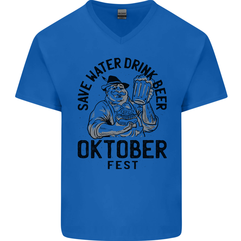 Oktobefest Drink Beer Funny Alcohol Mens V-Neck Cotton T-Shirt Royal Blue