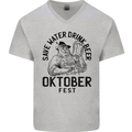 Oktobefest Drink Beer Funny Alcohol Mens V-Neck Cotton T-Shirt Sports Grey