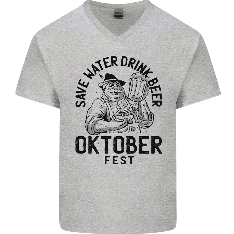 Oktobefest Drink Beer Funny Alcohol Mens V-Neck Cotton T-Shirt Sports Grey