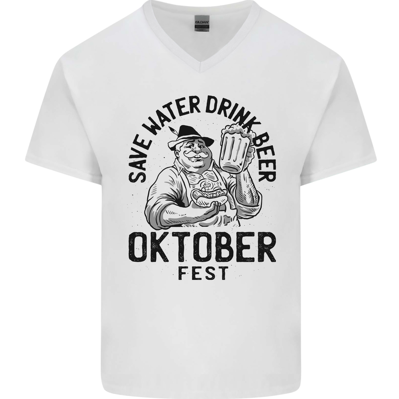 Oktobefest Drink Beer Funny Alcohol Mens V-Neck Cotton T-Shirt White