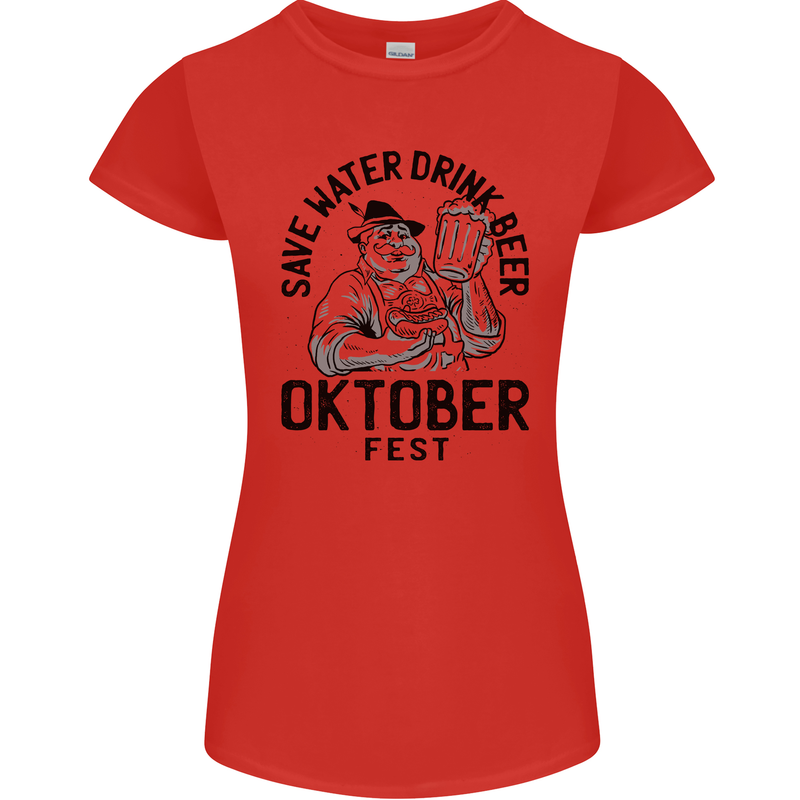 Oktobefest Drink Beer Funny Alcohol Womens Petite Cut T-Shirt Red