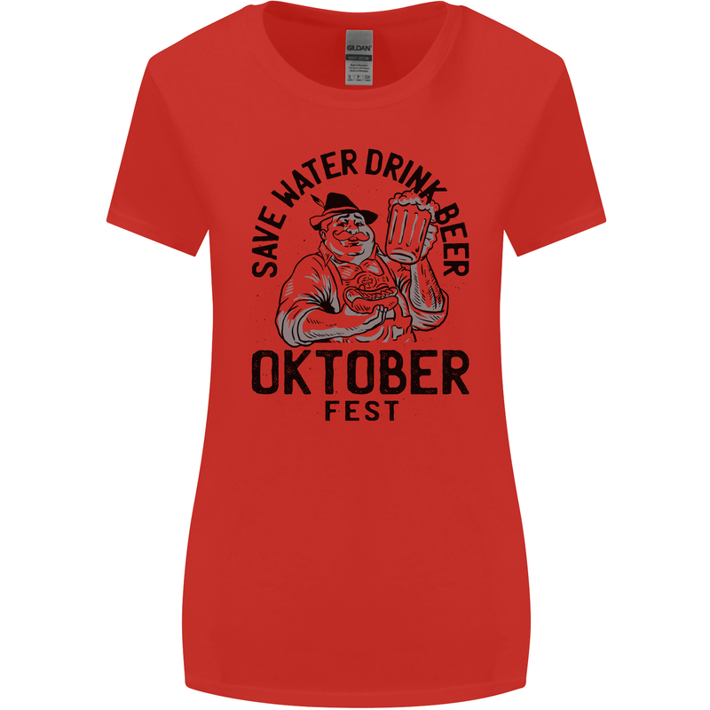 Oktobefest Drink Beer Funny Alcohol Womens Wider Cut T-Shirt Red