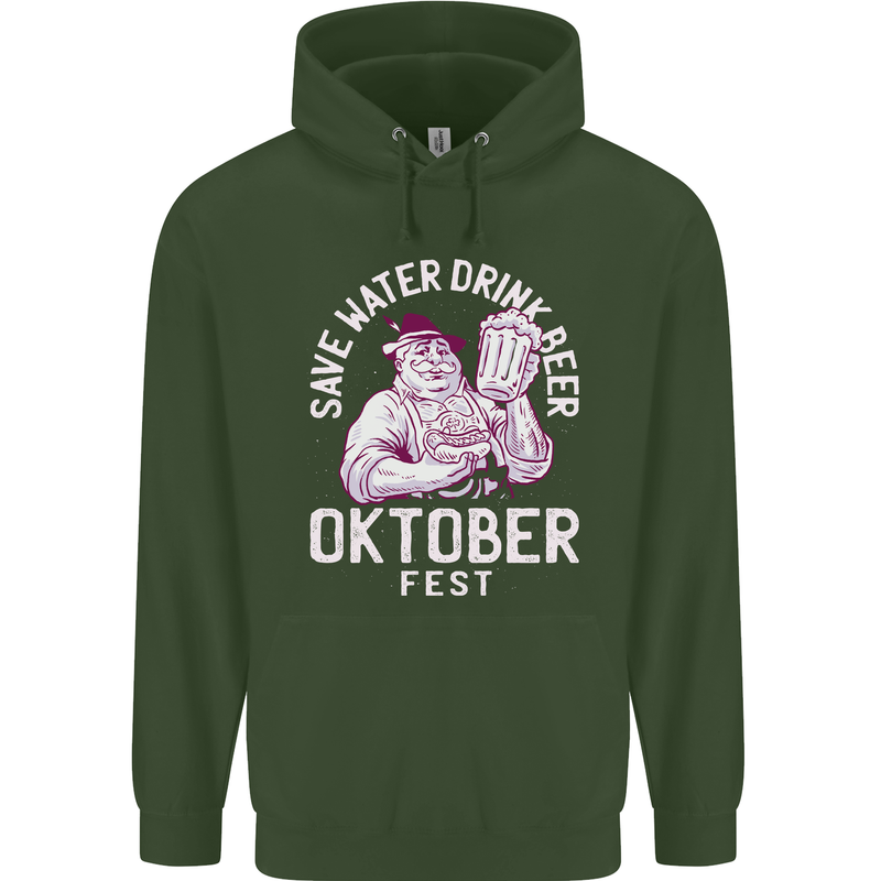 Oktoberfest Drink Beer Save Water Childrens Kids Hoodie Forest Green