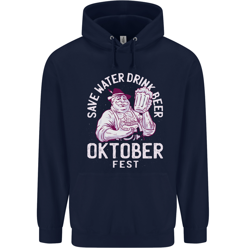 Oktoberfest Drink Beer Save Water Childrens Kids Hoodie Navy Blue