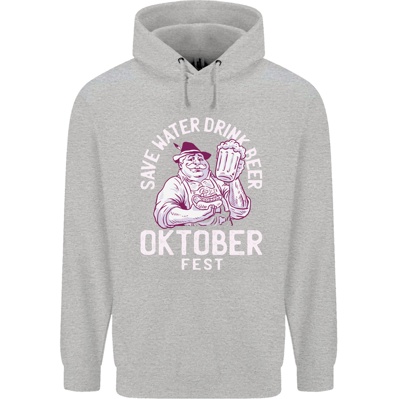 Oktoberfest Drink Beer Save Water Childrens Kids Hoodie Sports Grey