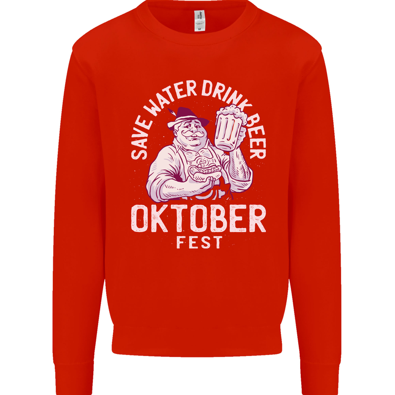 Oktoberfest Drink Beer Save Water Kids Sweatshirt Jumper Bright Red