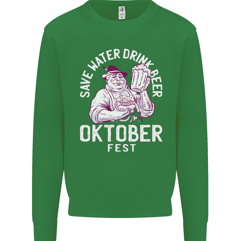 Oktoberfest Drink Beer Save Water Kids Sweatshirt Jumper Irish Green