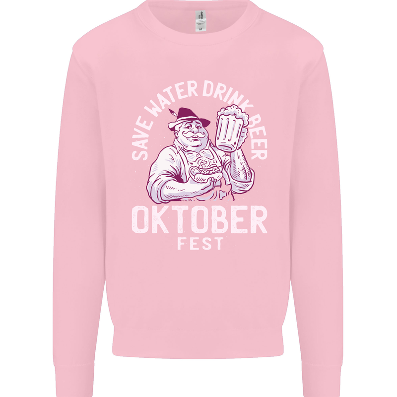 Oktoberfest Drink Beer Save Water Kids Sweatshirt Jumper Light Pink