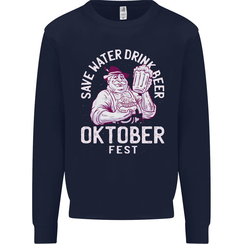 Oktoberfest Drink Beer Save Water Kids Sweatshirt Jumper Navy Blue