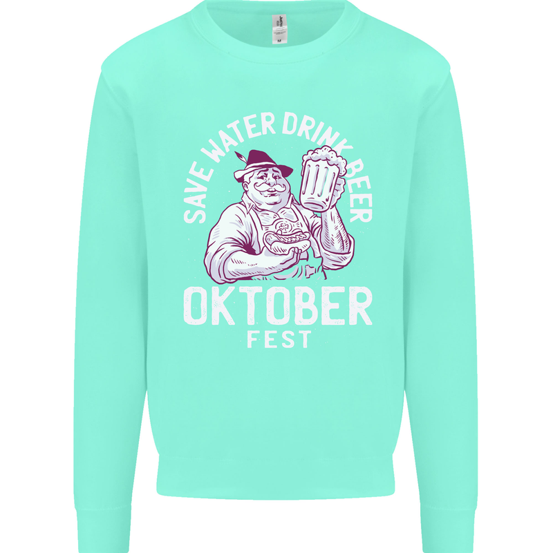 Oktoberfest Drink Beer Save Water Kids Sweatshirt Jumper Peppermint