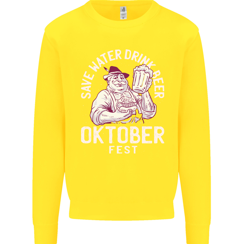 Oktoberfest Drink Beer Save Water Kids Sweatshirt Jumper Yellow