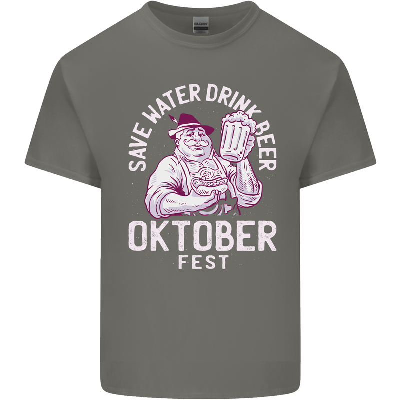 Oktoberfest Drink Beer Save Water Mens Cotton T-Shirt Tee Top Charcoal