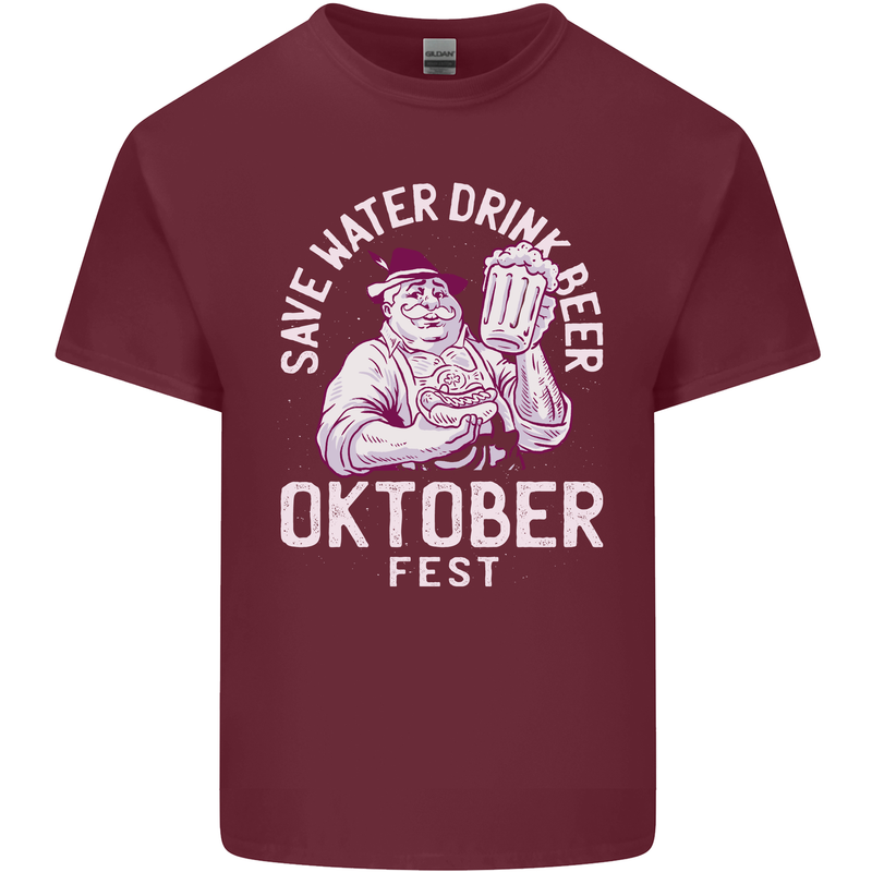 Oktoberfest Drink Beer Save Water Mens Cotton T-Shirt Tee Top Maroon