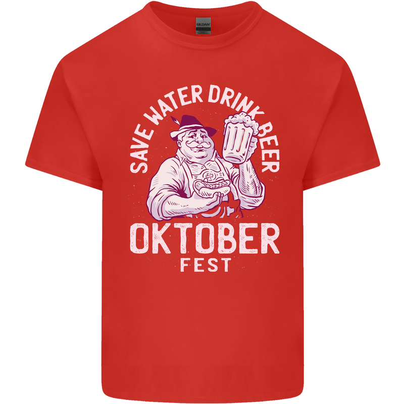 Oktoberfest Drink Beer Save Water Mens Cotton T-Shirt Tee Top Red