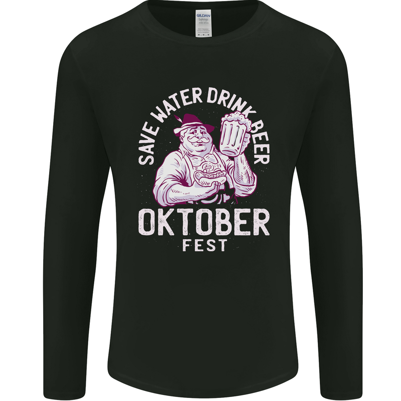 Oktoberfest Drink Beer Save Water Mens Long Sleeve T-Shirt Black
