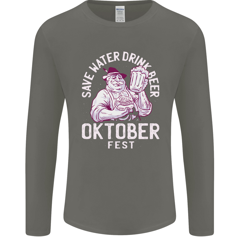 Oktoberfest Drink Beer Save Water Mens Long Sleeve T-Shirt Charcoal