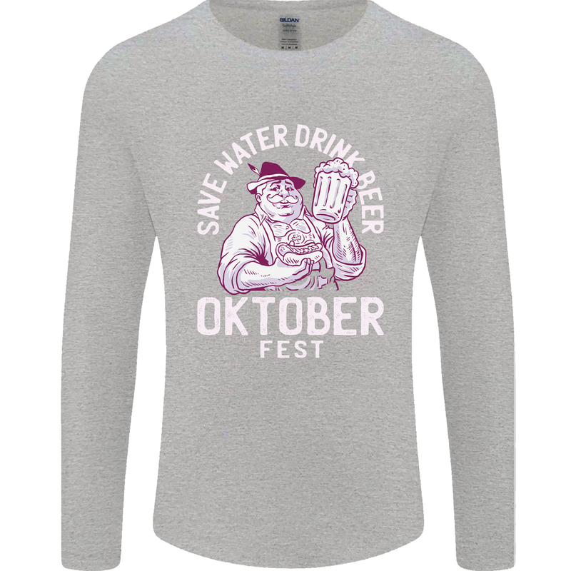Oktoberfest Drink Beer Save Water Mens Long Sleeve T-Shirt Sports Grey