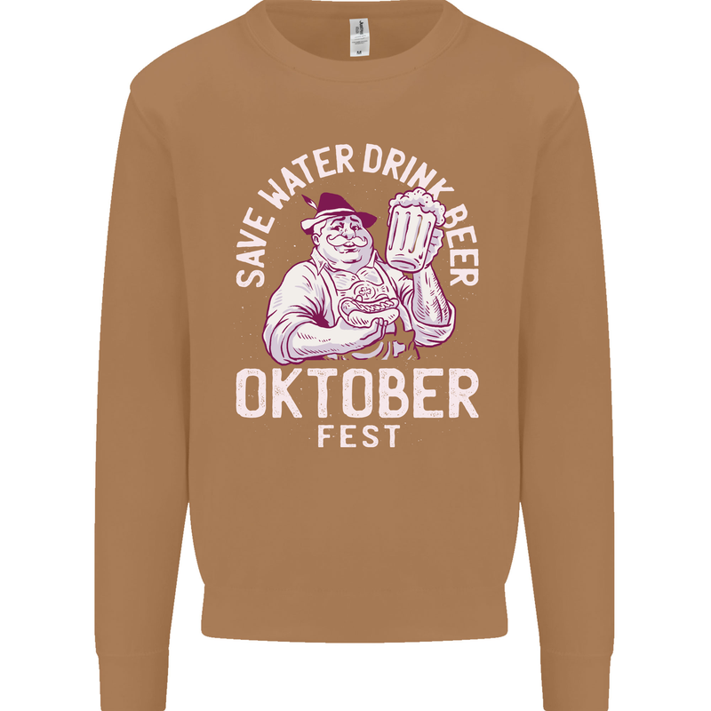 Oktoberfest Drink Beer Save Water Mens Sweatshirt Jumper Caramel Latte