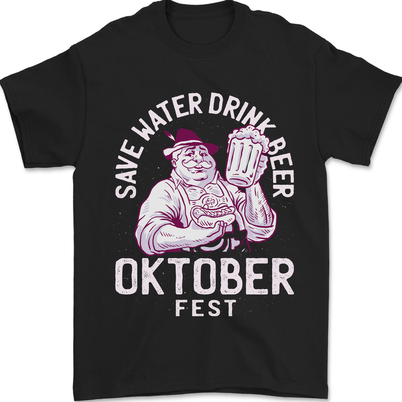 Oktoberfest Drink Beer Save Water Mens T-Shirt 100% Cotton Black