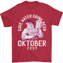 Oktoberfest Drink Beer Save Water Mens T-Shirt 100% Cotton Red