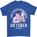 Oktoberfest Drink Beer Save Water Mens T-Shirt 100% Cotton Royal Blue