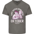 Oktoberfest Drink Beer Save Water Mens V-Neck Cotton T-Shirt Charcoal