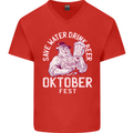 Oktoberfest Drink Beer Save Water Mens V-Neck Cotton T-Shirt Red