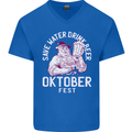 Oktoberfest Drink Beer Save Water Mens V-Neck Cotton T-Shirt Royal Blue