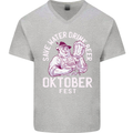 Oktoberfest Drink Beer Save Water Mens V-Neck Cotton T-Shirt Sports Grey