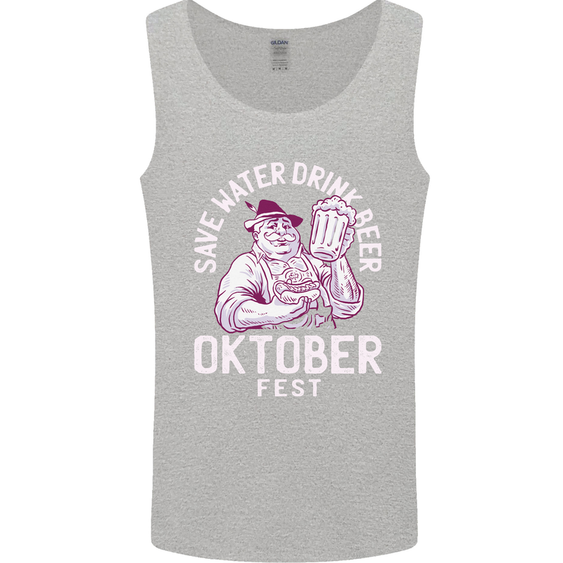 Oktoberfest Drink Beer Save Water Mens Vest Tank Top Sports Grey