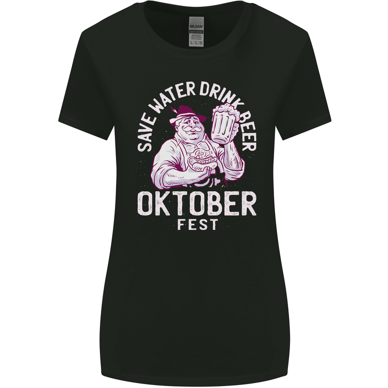 Oktoberfest Drink Beer Save Water Womens Wider Cut T-Shirt Black