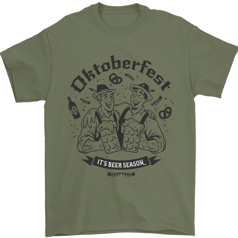 Oktoberfest Its Beer Season Mens T-Shirt 100% Cotton Military Green