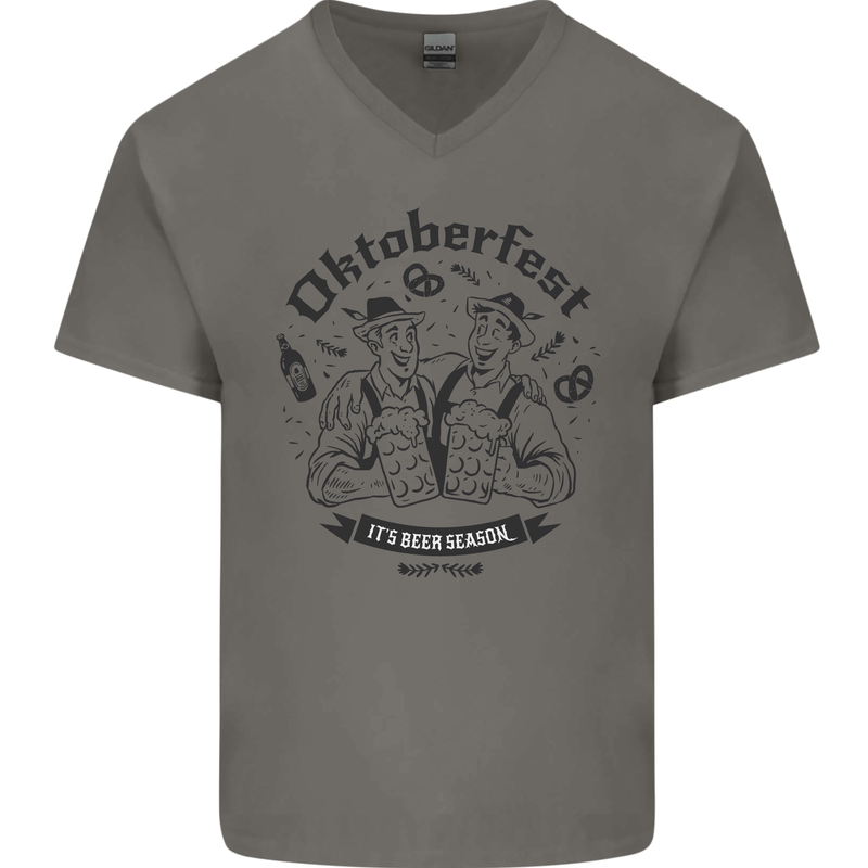 Oktoberfest Its Beer Season Mens V-Neck Cotton T-Shirt Charcoal
