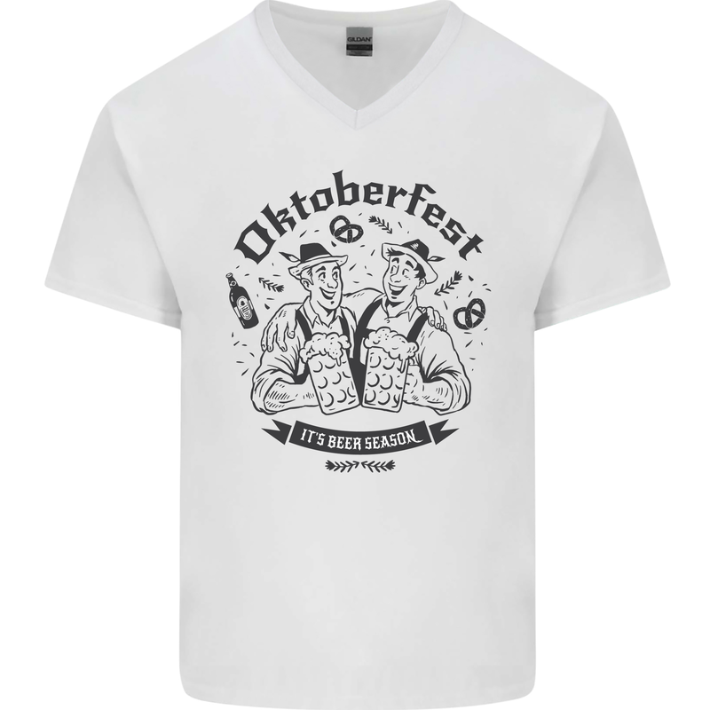 Oktoberfest Its Beer Season Mens V-Neck Cotton T-Shirt White