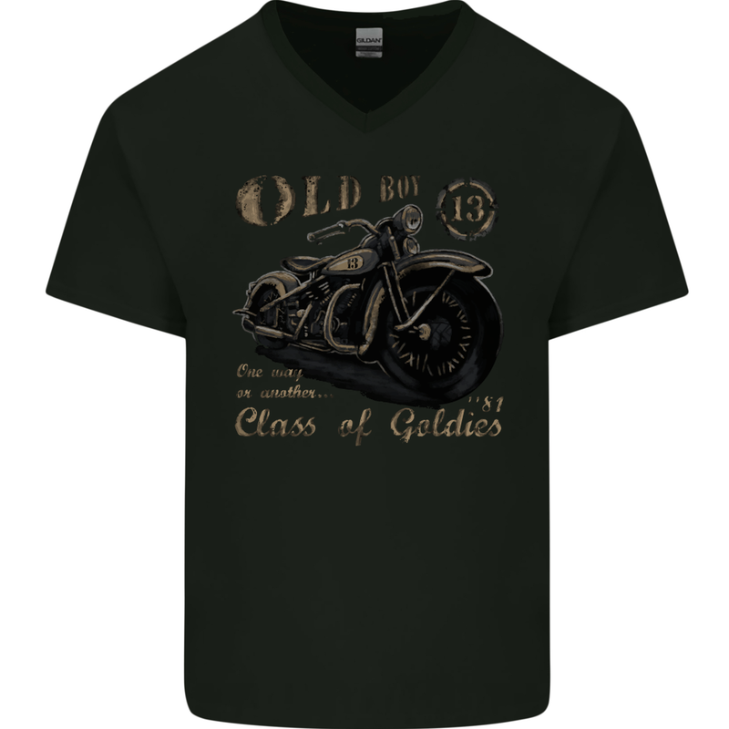 Old Boy 13 Motorcycle Motorbike Biker Mens V-Neck Cotton T-Shirt Black