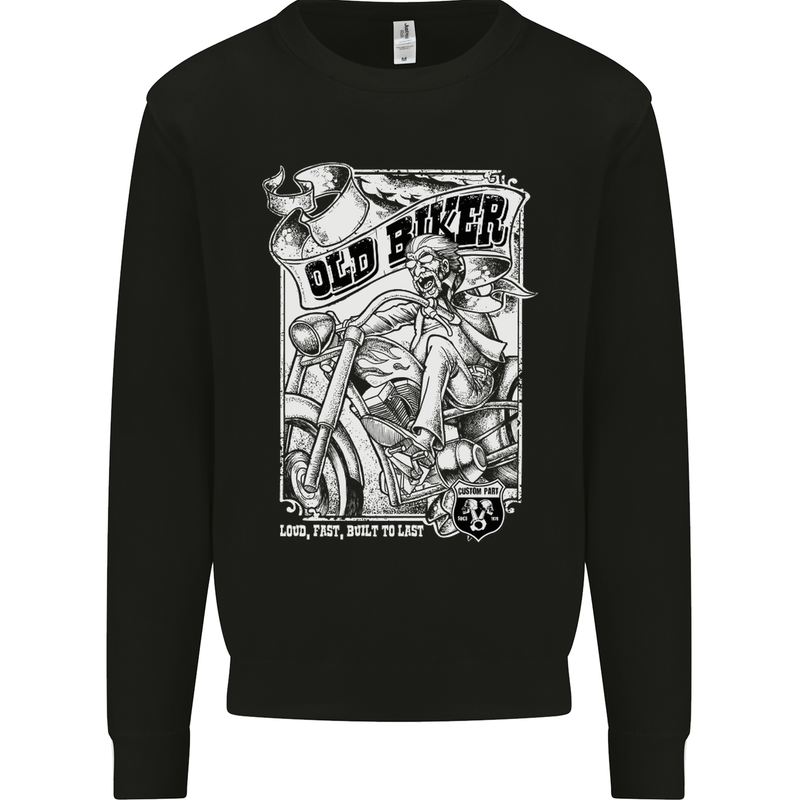 Old Man Biker Motorcycle Motorbike Kids Sweatshirt Jumper Black