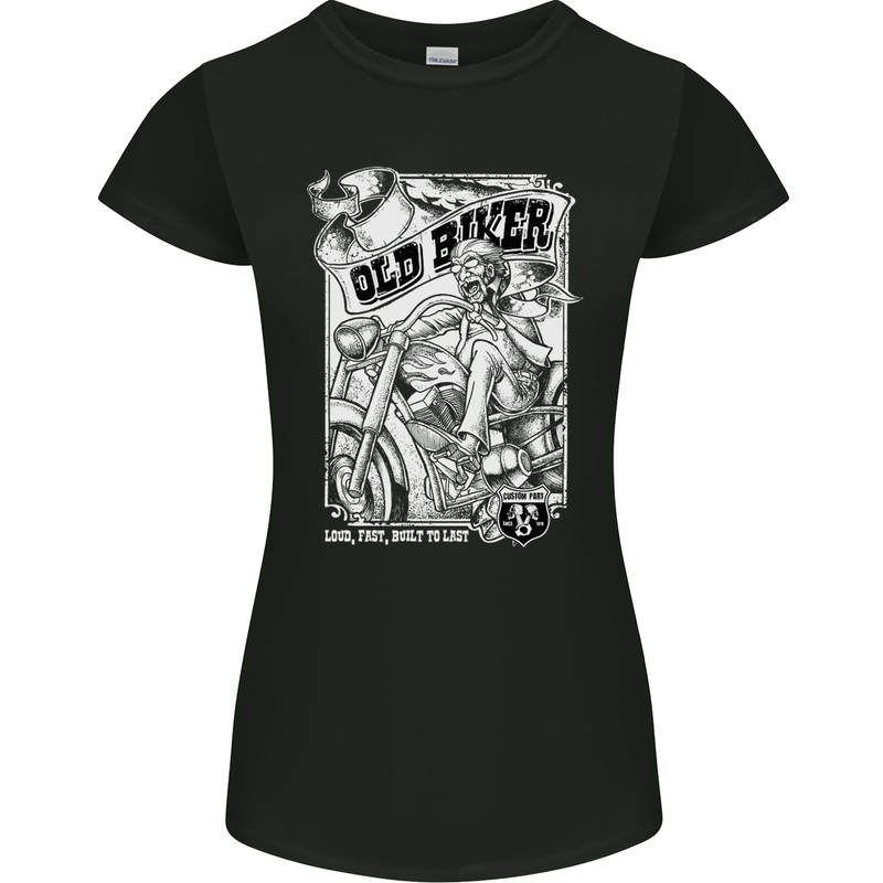Old Man Biker Motorcycle Motorbike Womens Petite Cut T-Shirt Black