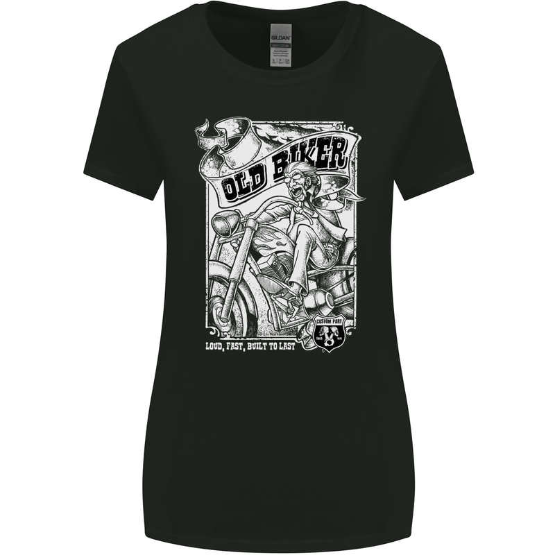 Old Man Biker Motorcycle Motorbike Womens Wider Cut T-Shirt Black