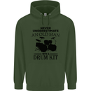 Old Man Drumming Drum Kit Drummer Funny Childrens Kids Hoodie Forest Green