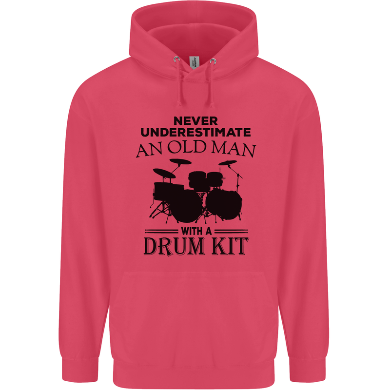 Old Man Drumming Drum Kit Drummer Funny Childrens Kids Hoodie Heliconia