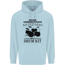 Old Man Drumming Drum Kit Drummer Funny Childrens Kids Hoodie Light Blue