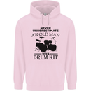 Old Man Drumming Drum Kit Drummer Funny Childrens Kids Hoodie Light Pink