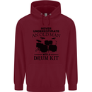 Old Man Drumming Drum Kit Drummer Funny Childrens Kids Hoodie Maroon